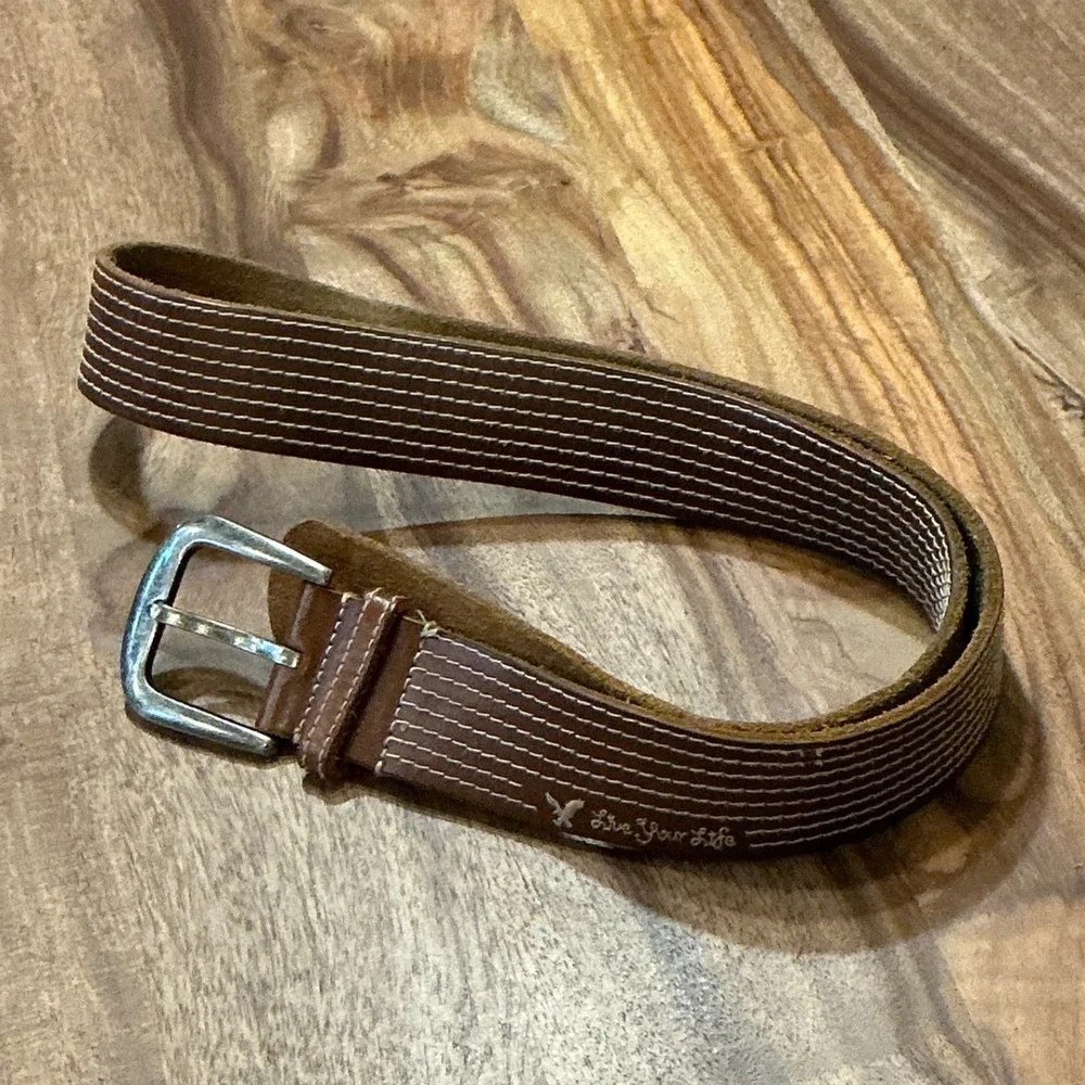 American Eagle Outfitters Brown‎ Leather Belt Striped Casual Silver Buckle